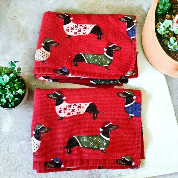 Kensie Home Christmas Tea Hand Towels Dachshund Dogs Set of 2 - Picture 9 of 13